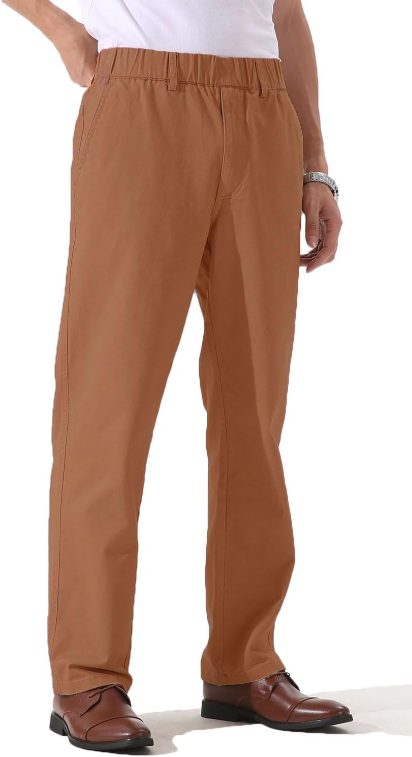 Men's Cotton Relaxed Fit Full Elastic Waist Twill Pants