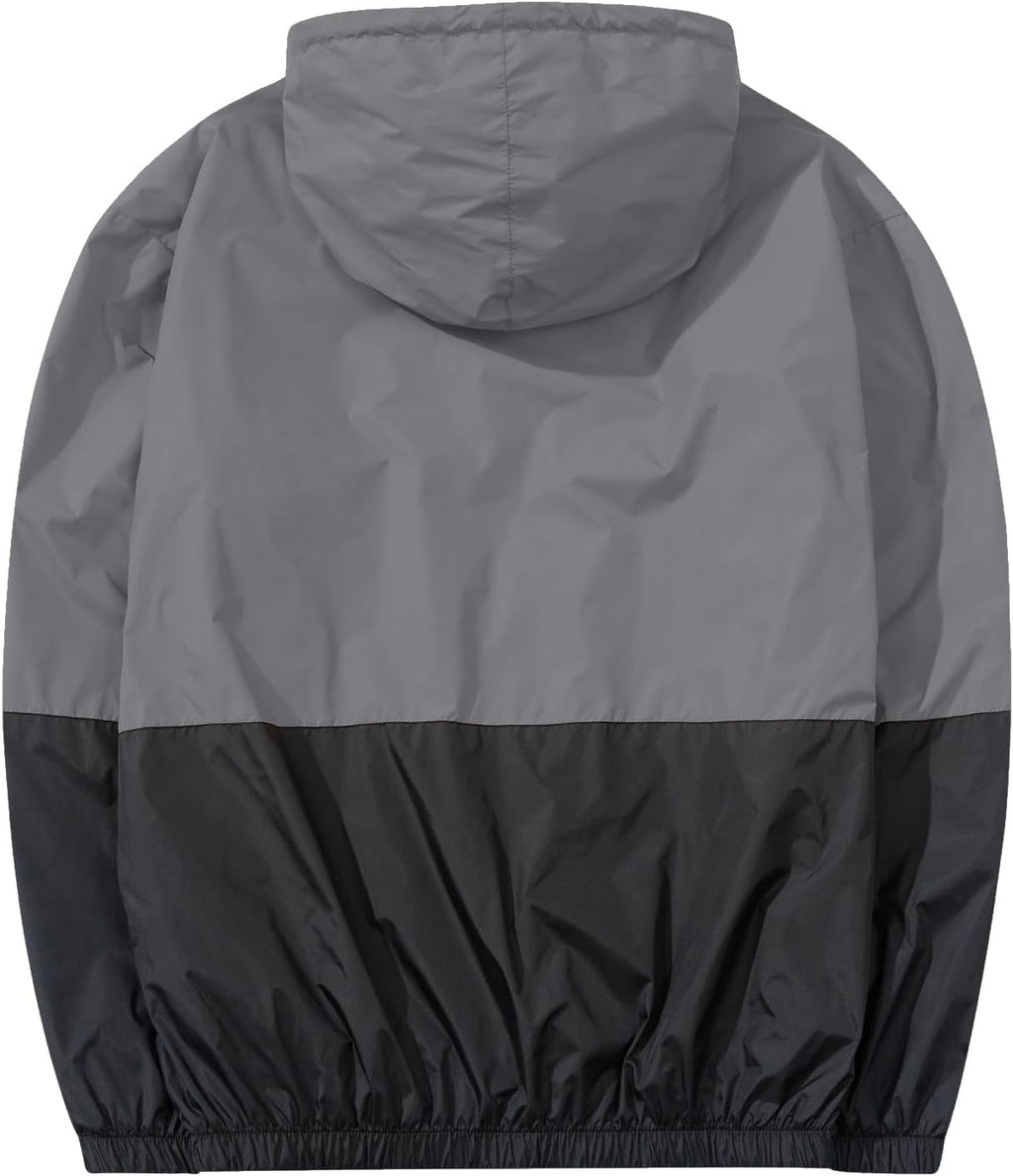 Men's Lightweight Windbreaker Jackets Outdoor Hooded Pocket Raincoat Jacket