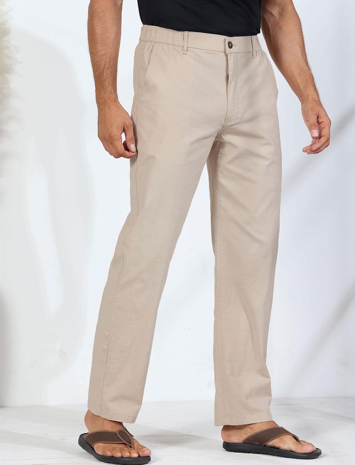 Men's Casual Linen Blend Relaxed Fit Straight Legs Elastic Waist Pants