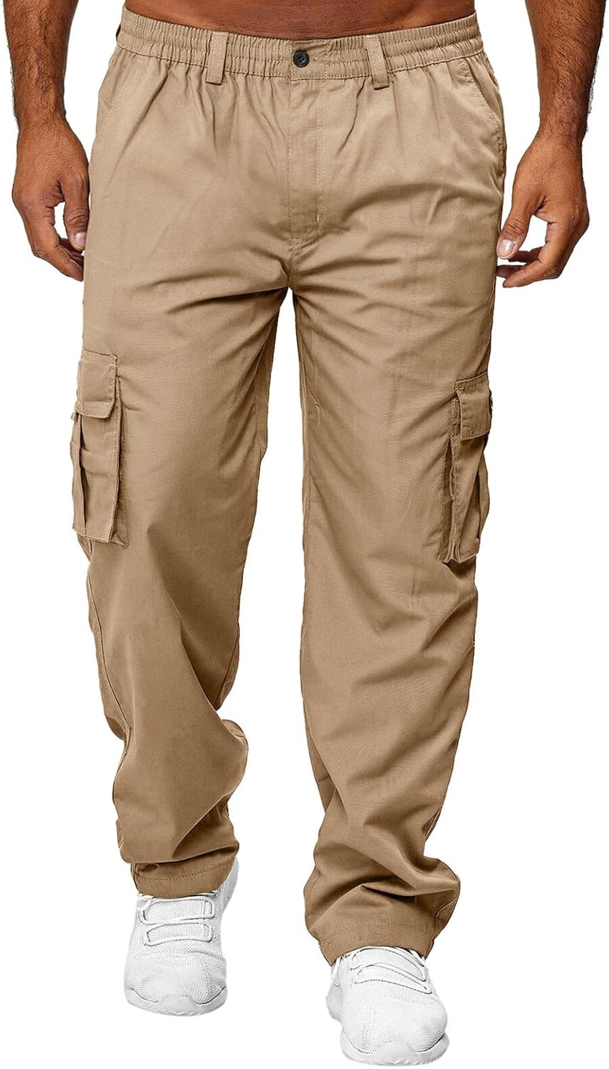Men's Cargo Pants with Pockets Cotton Hiking Sweatpants Casual Athletic Jogger s Outdoor Trousers Relaxed Fit