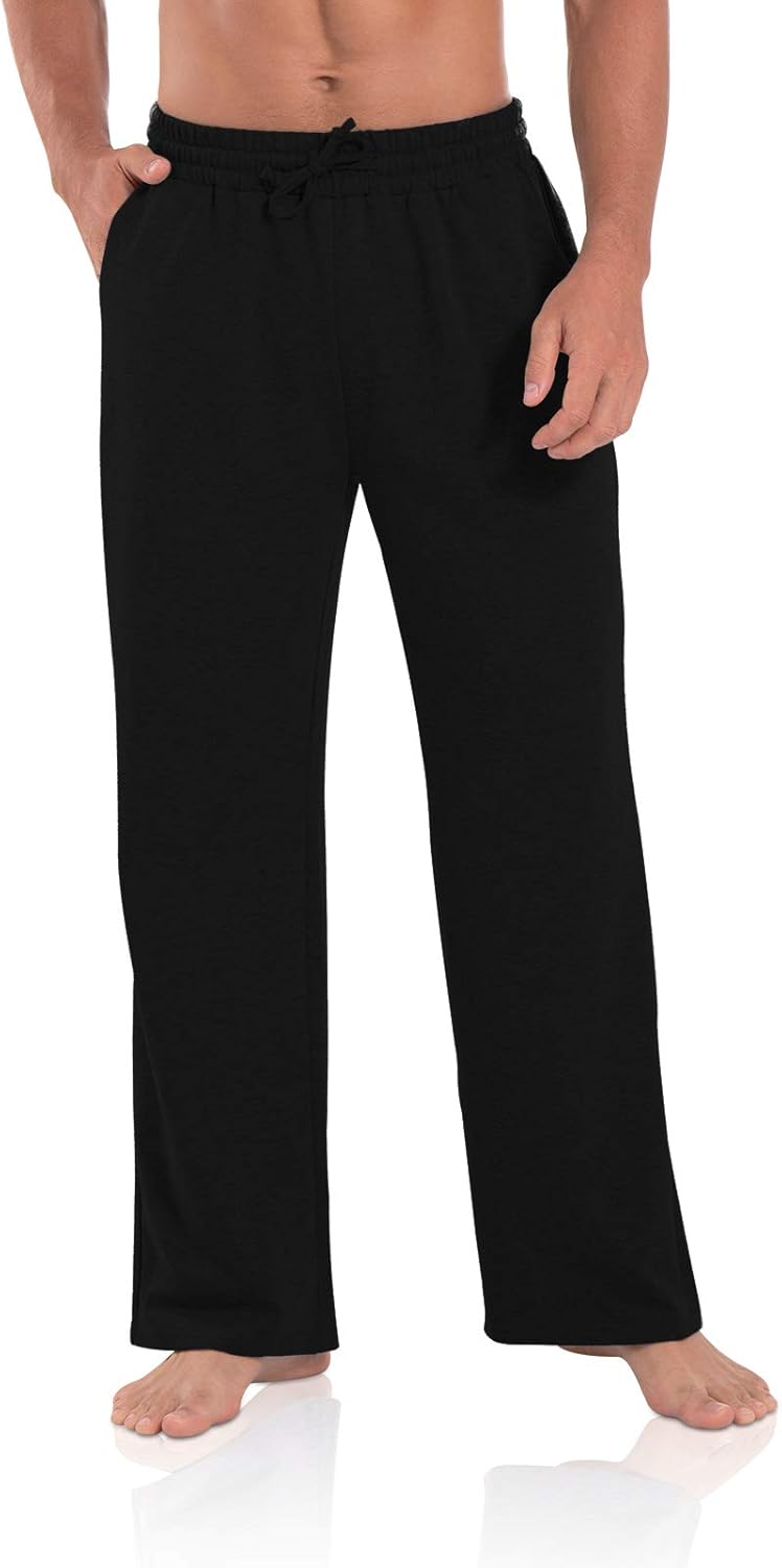 Men's Joggers Sweatpants Open Bottom Straight Leg Casual Loose Fit Running Athletic Jersey Pants with Pockets