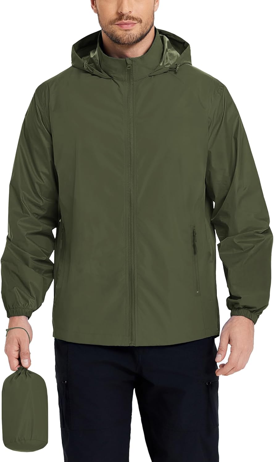 Mens Rain Jacket Lightweight Waterproof Raincoat Packable Rain Shell Jacket With Hood Golf Hiking Windbreaker