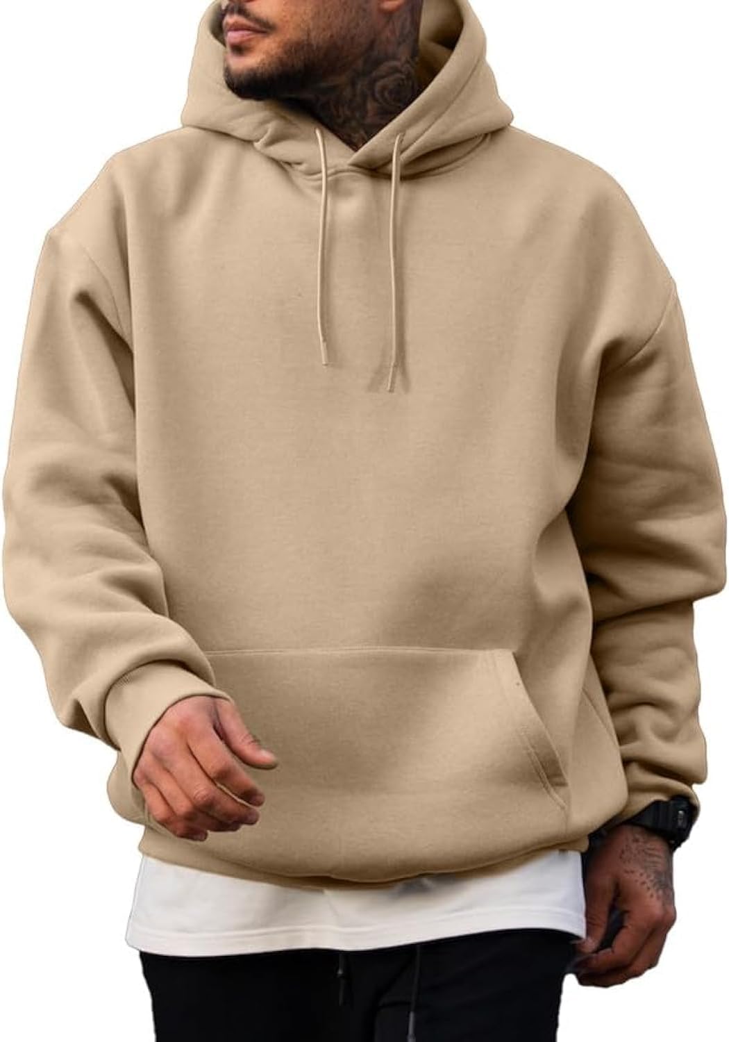 Mens Casual Cotton Hooded Collar Drawstring Hoodies Pullover Sweatshirts Casual Long Sleeve Shirts