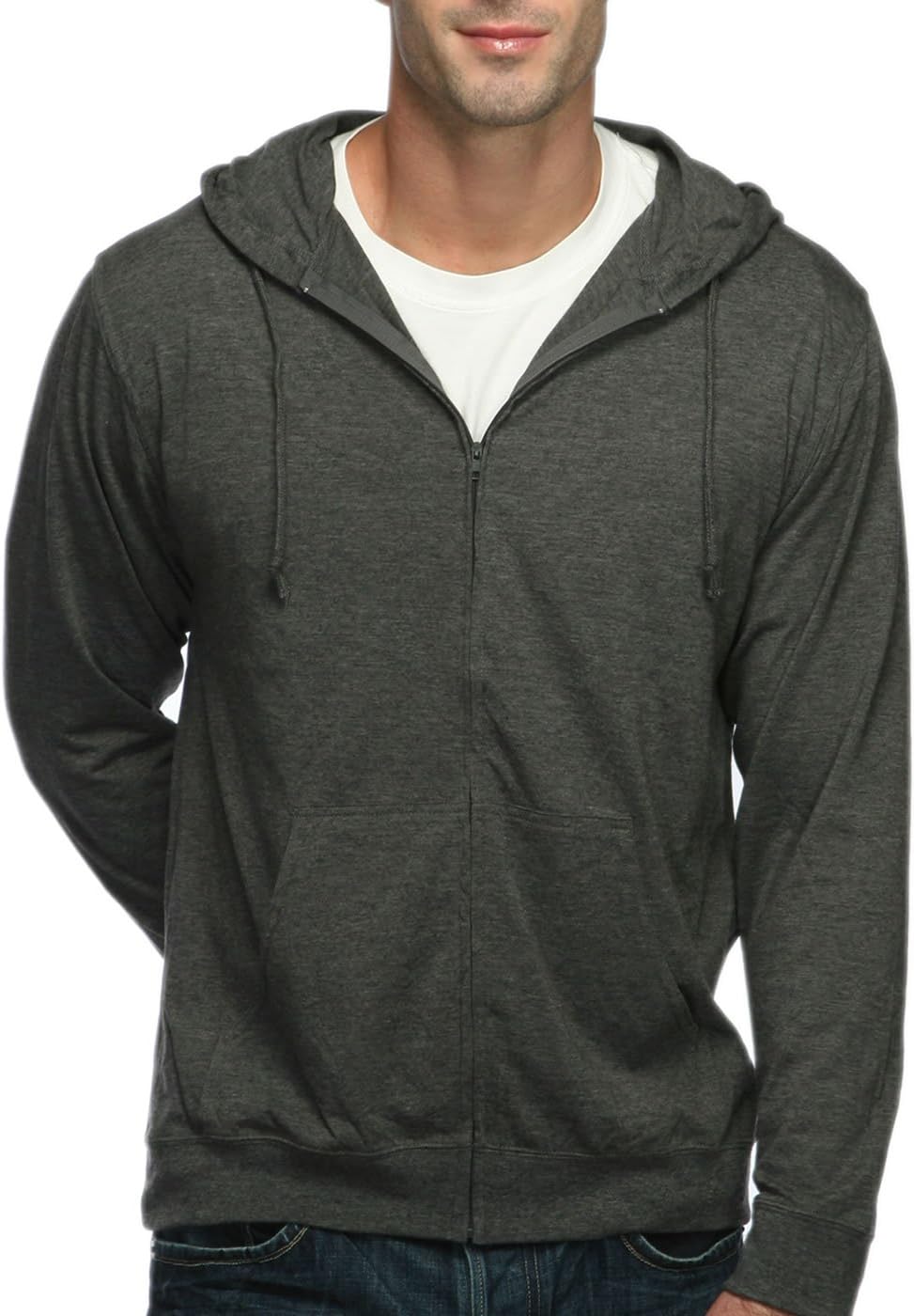Lightweight Jersey Zip Hoodie for Men – Full Zip Casual Cotton Hoodie, Soft Long Sleeve