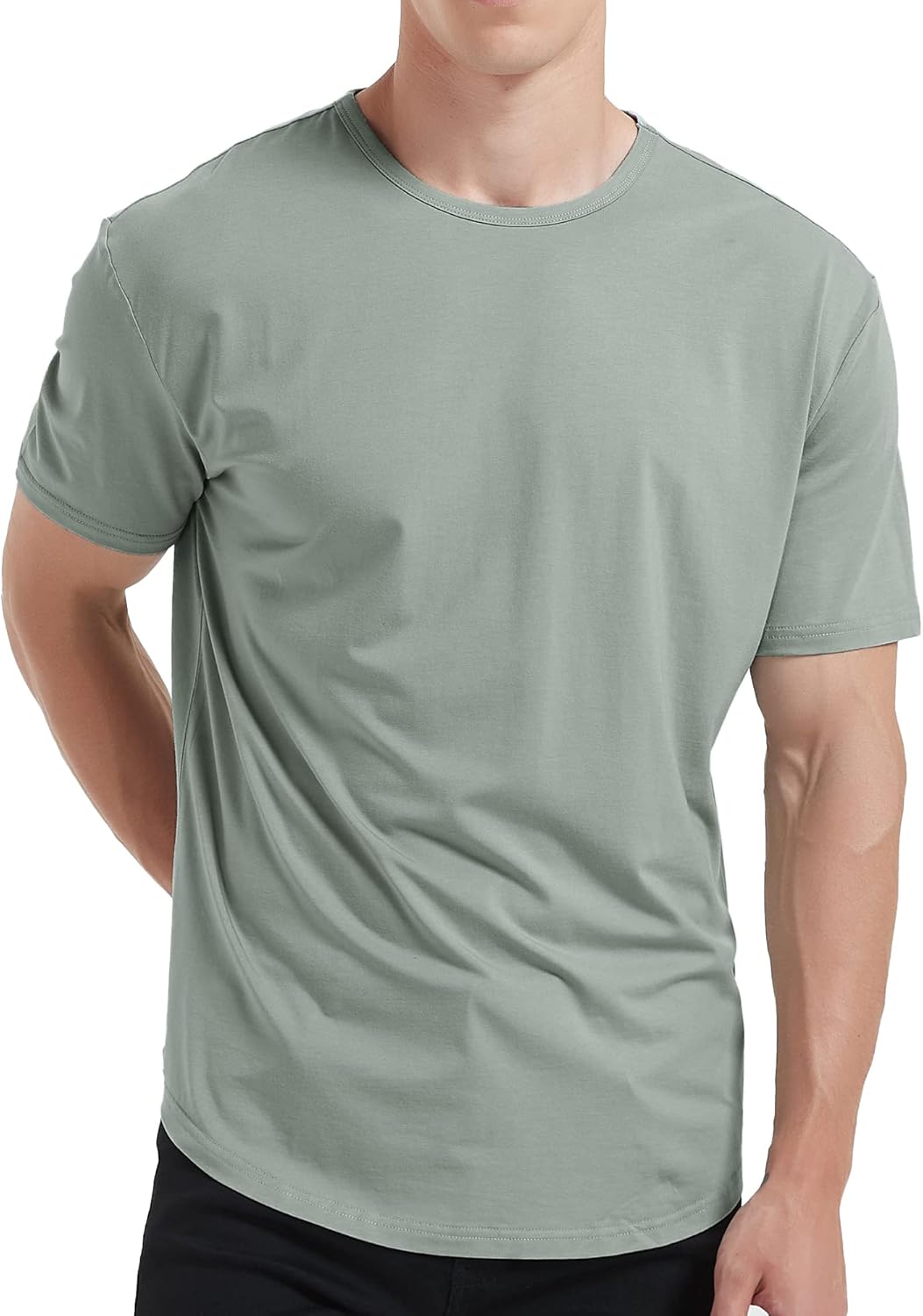 Men's Ultra Soft Bamboo Viscose T-Shirt Curve Hem Lightweight Cooling Short/Long Sleeve Casual Basic Tee Shirt