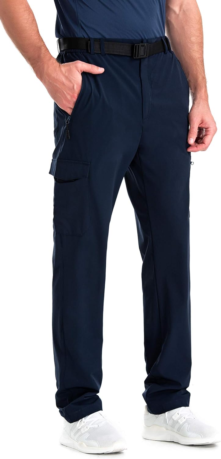 Men's Elastic-Waist Travel Pant Stretchy Lightweight Pant Multi-Pockets Quick Dry Breathable