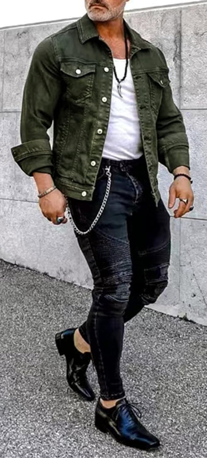 Men's Denim Jacket Casual Regular Fit Button Down Long Sve Jean Trucker Jacket