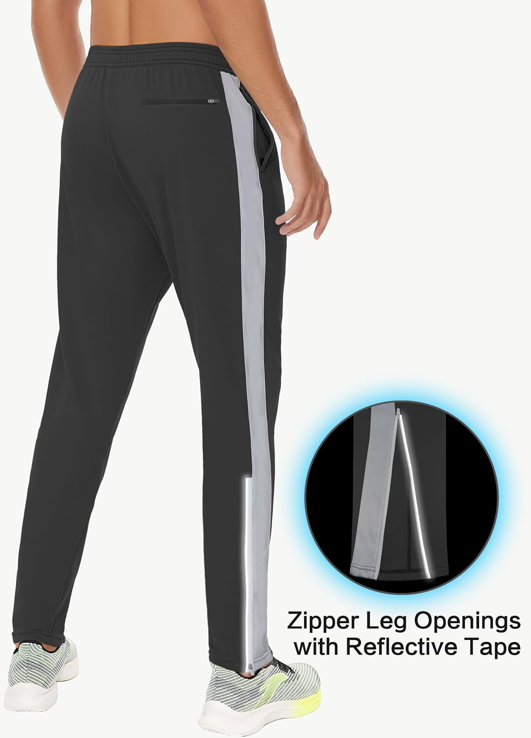 Men's Sweatpants Zipper Legs Bottom - Tapered Track Traning Running Athletic Workout Basketball Slim Fit Pant Zip Pockets