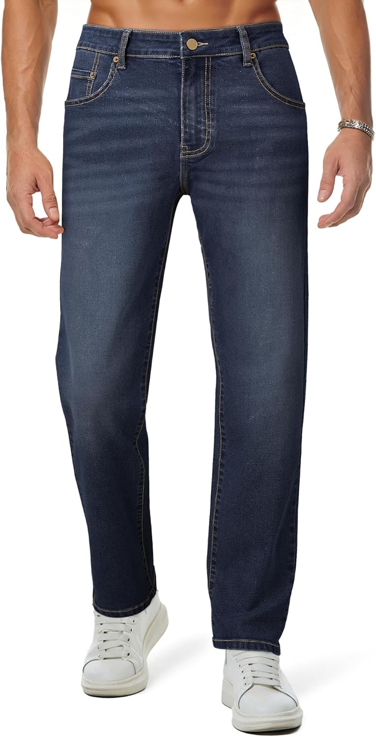 Men's Jeans Classic Regular Fit Straight Stretch Denim Pants