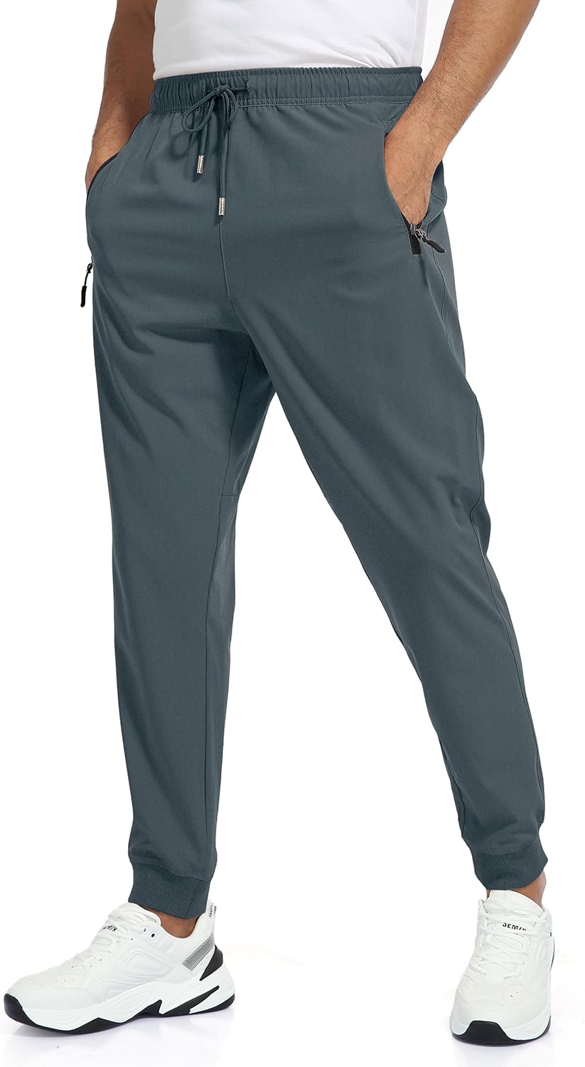 Men's Lightweight Joggers Pants Quick Dry Workout Track Running Gym Athletic Pants with 3 Zipper Pockets