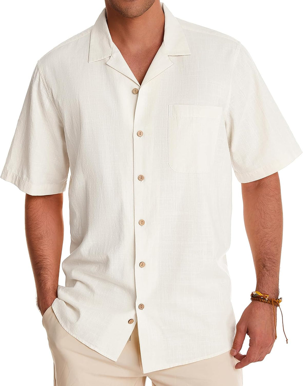 Cuban Linen Shirts for Men Short Sleeve Button Down Shirt Cotton Summer Beach Camp Vacation Hawaiian Shirts