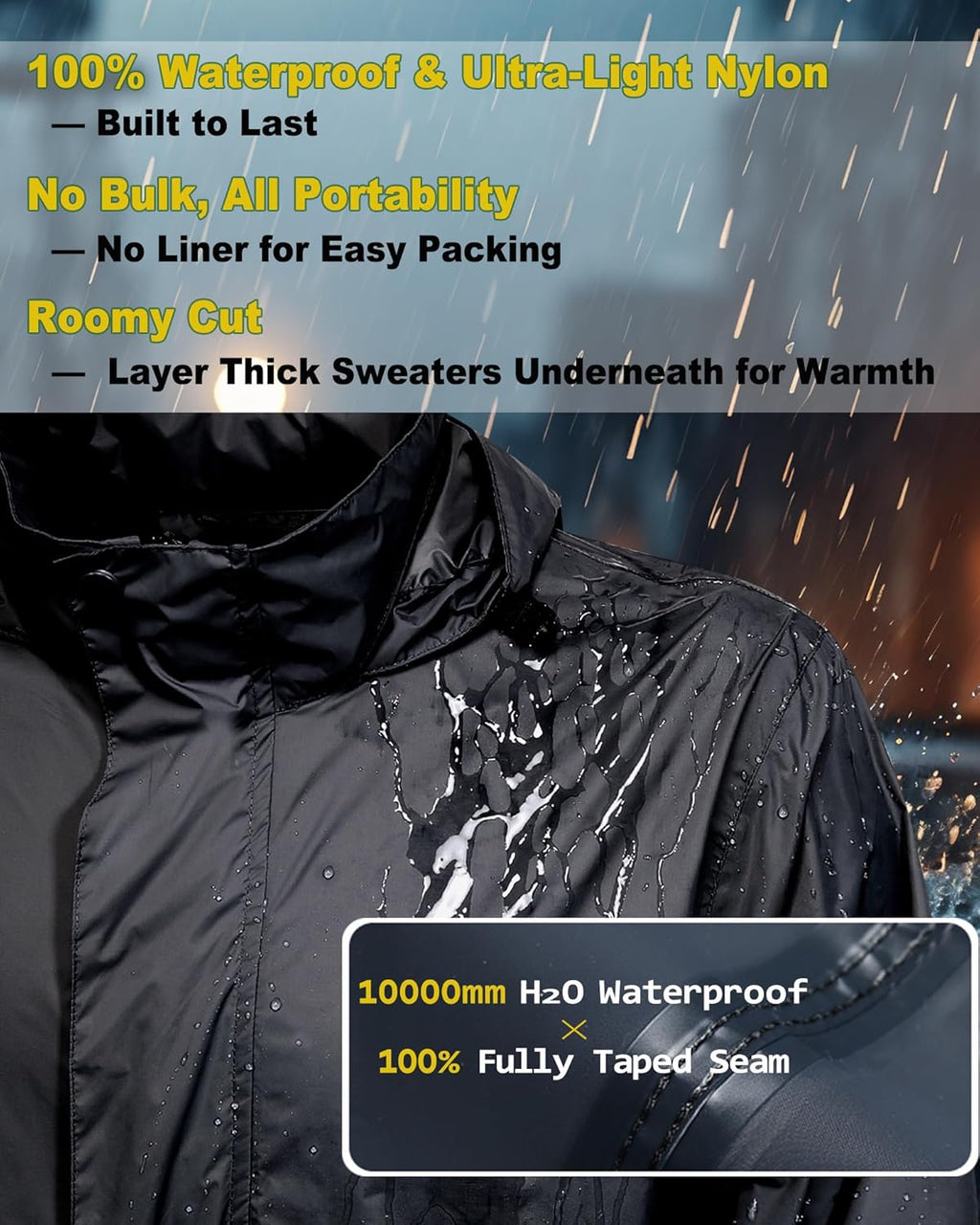 Men’s Rain Jacket with Hood Lightweight Rain Coats Waterproof Raincoat Packable Windbreaker for Hiking Cycling