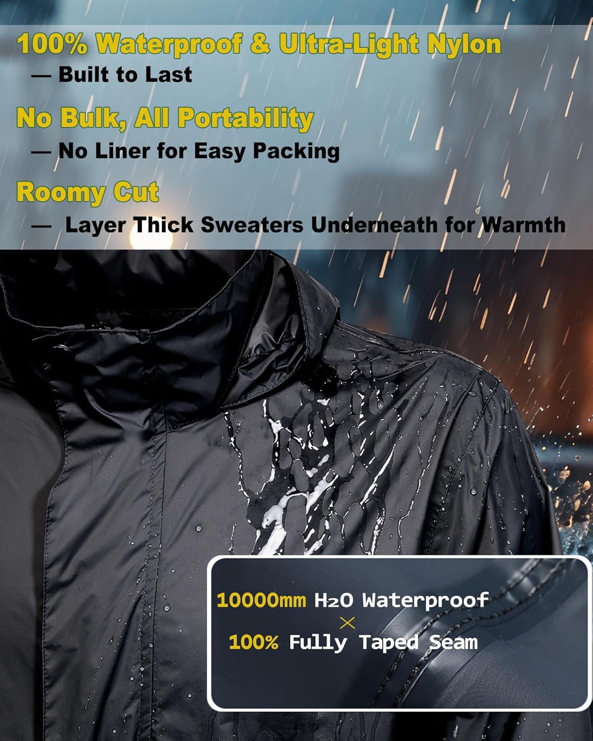 Men’s Rain Jacket with Hood Lightweight Rain Coats Waterproof Raincoat Packable Windbreaker for Hiking Cycling