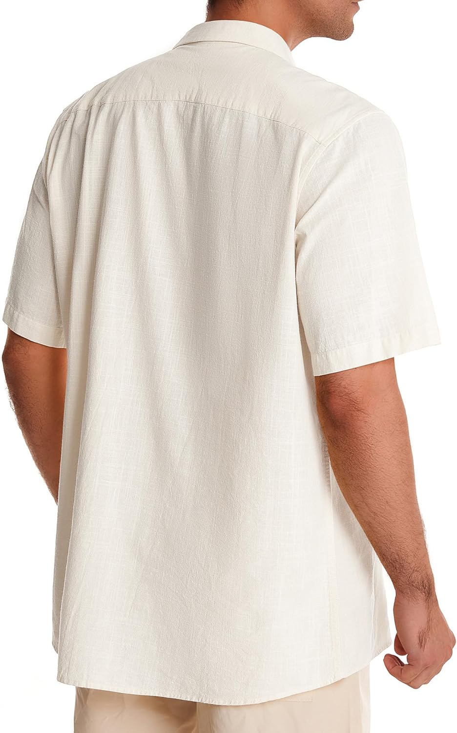 Cuban Linen Shirts for Men Short Sleeve Button Down Shirt Cotton Summer Beach Camp Vacation Hawaiian Shirts