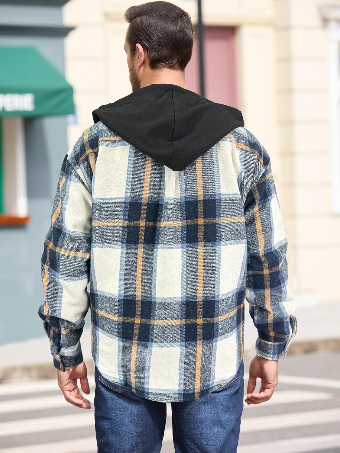 Mens Hoodies Plaid Shirt Long Sleeve Flannel Shirts for Men Casual Button Down Jackets With Pockets