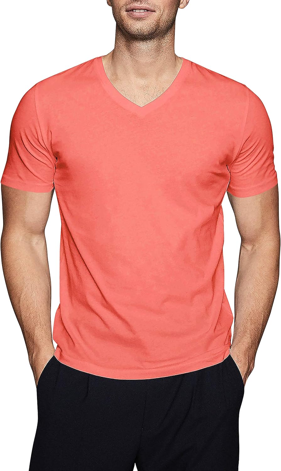 Mens Active V Neck T-Shirts Gym Workout Dance Slim Fit Shirts