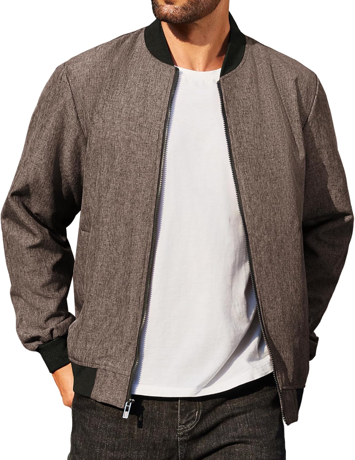 Men's Casual Varsity Jacket Vintage Lightweight Bomber Jackets Zip Up Fashion Coat