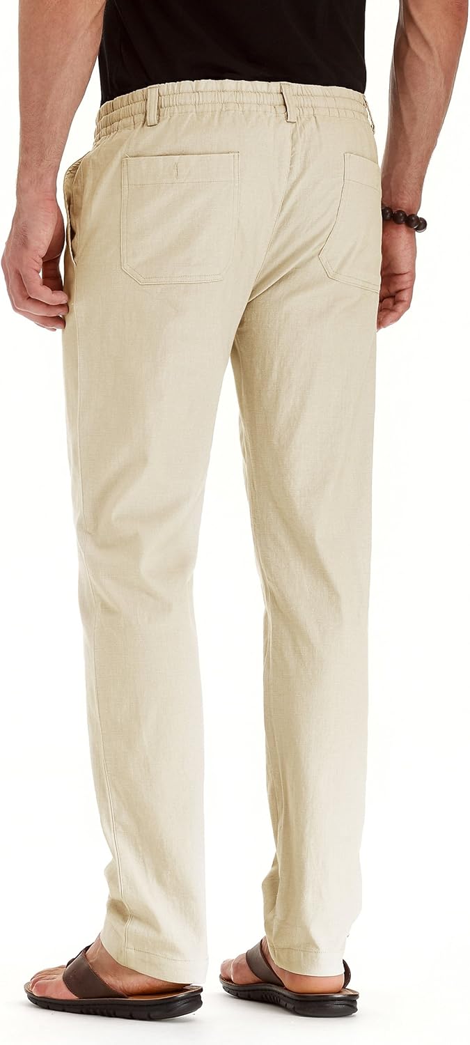 Men's Drawstring Linen Pants Casual Summer Beach Loose Trousers