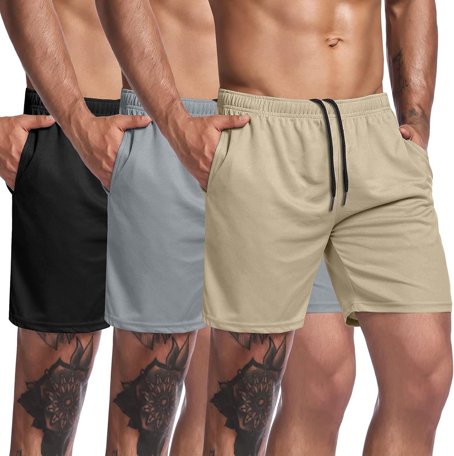 Men's 3 Pack Workout Gym Shorts Mesh Athletic Shorts Lightweight Bodybuilding Training Short Pants with Pockets