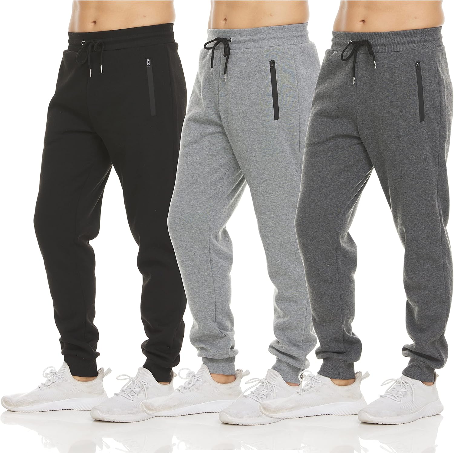 Mens 3 Pack Fce Active Athletic Workout Jogger Sweatpants for Men with Zipper Pocket and Drawstring Size S-3XL
